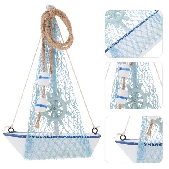 Soimiss Wooden Sailboat Decor Mediterranean Style Assorted Color Tabletop Ornament