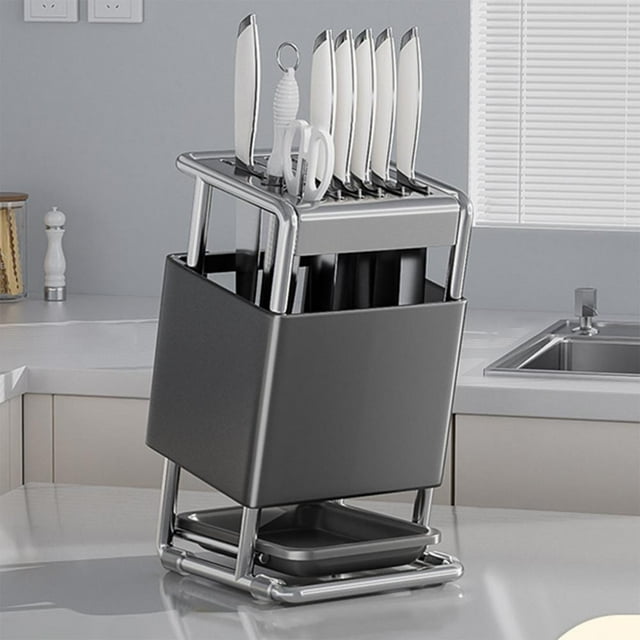 Feltree Bloc de Couteaux en Acier Inoxydable pour Comptoir et Mur avec Rangement Multi-Fentes et Design de Ventilation de Drainage