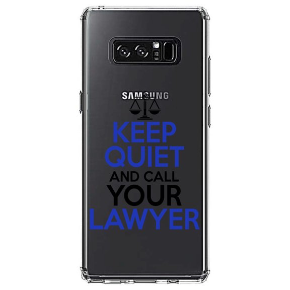 DistinctInk Clear Shockproof Hybrid Case for Samsung Galaxy Note 8 - TPU Bumper Acrylic Back Tempered Glass Screen Protector - Keep Quite & Call Your Lawyer