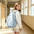 thumbnail image 2 of HJYCHN Girl Backpack Wing Decor Solid Color Daypack Back to School Supplies for Kids Lightweight School Backpack for Boys Light Blue, 2 of 4