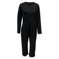 thumbnail image 4 of GYUJNB Combinaison pour Femmes Combinaison Unie à Col Rond pour Femmes avec Taille à Nouer et Poches Combinaison une Pièce pour Femmes, Noir, TP, 4 of 4