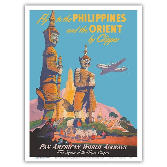 Fly to the Philippines - and the Orient by Clipper - Vintage Airline Travel Poster by Mark Von Arenburg c.1947 - Master Art Print (Unframed) 9in x 12in