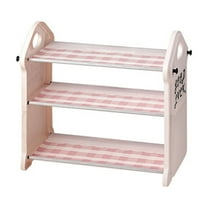 LACKUST 3 Tier Foldable Pink Checkerboard Shoe Rack - Space Saving Entryway/Dorm Plastic Shoe Organizer with Hooks, Open Cute Small Shoe Storage
