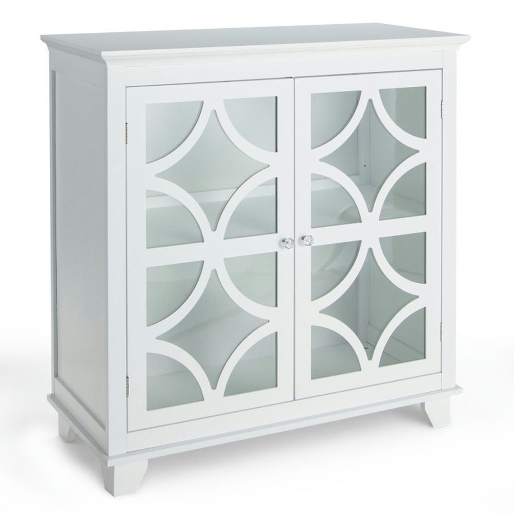 Finihen Kitchen Storage Cabinet, Buffet Sideboard, Kitchen Buffet Sideboard with Glass Doors and Adjustable Shelf, for Dining Room, Kitchen, Living Room, White Finihen Kitchen Storage Cabinet, Buffet Sideboard, Kitchen Buffet Sideboard with Glass Doors and Adjustable Shelf, for Dining Room, Kitchen, Living Room, White