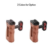 Universal Camera Cage Left/Right Side Handle Wooden Hand Grip with 1/4 Screw Hole Cold Shoe Mount for Camera Cage