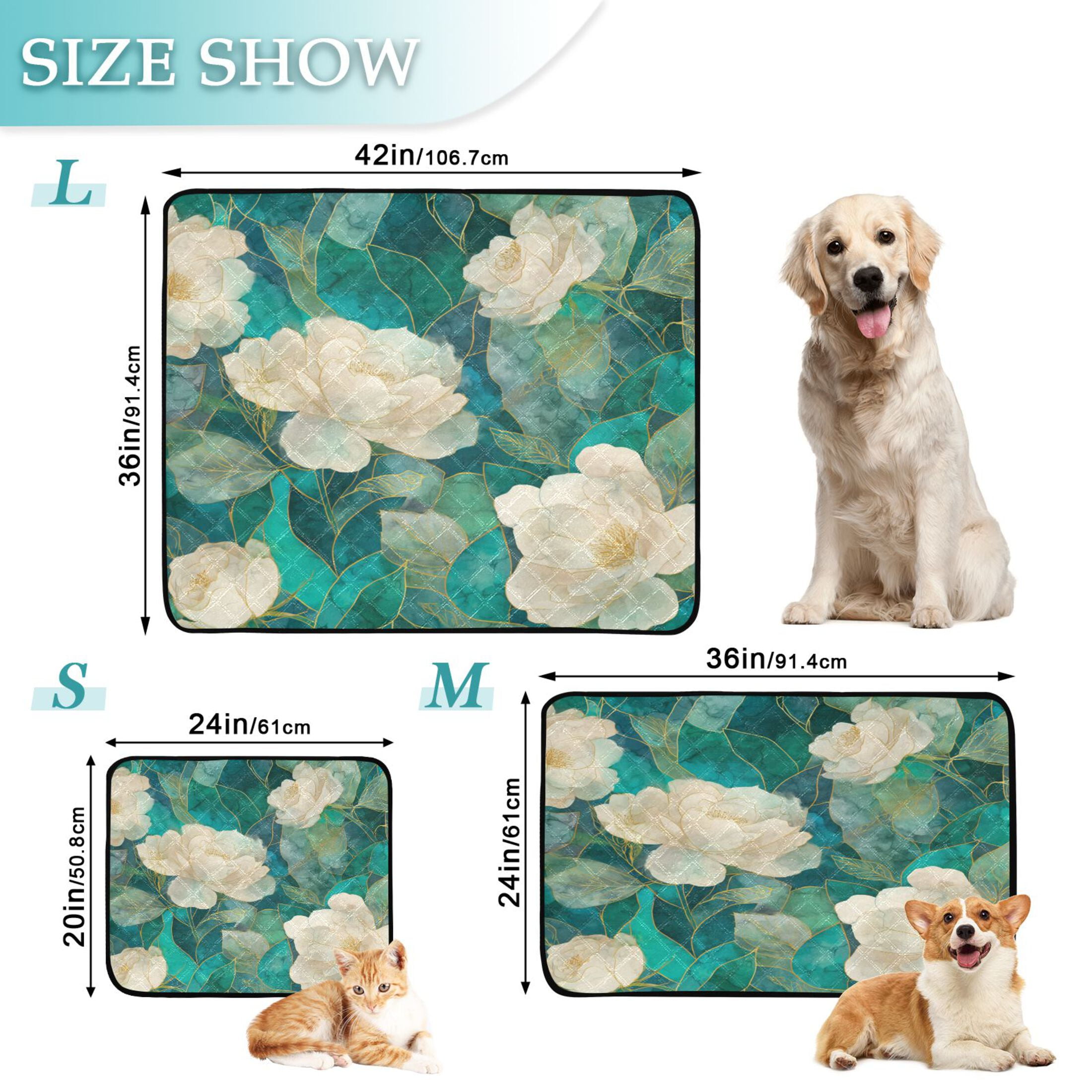 Qxltty White Peony Cat litter Pads Pet Set of 3 Diaper Mats Center Anti-leakage Layer Absorbent Soft and Comfortable