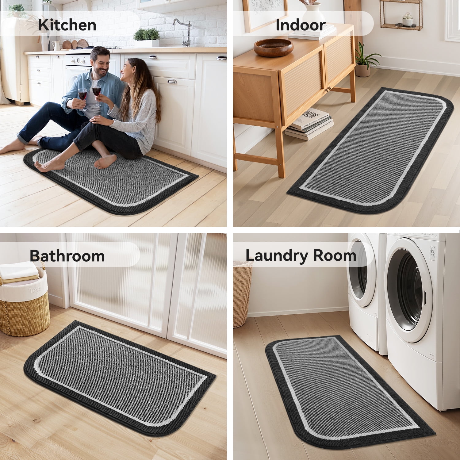 SIXHOME Door Mat Welcome Mat 24"x47" Non-Slip Front Door Mat Absorbent Low Profile Dirt Trapper Indoor Door Mat Ouside Entryway Rug Soft Machine Washable Floor Mat Black