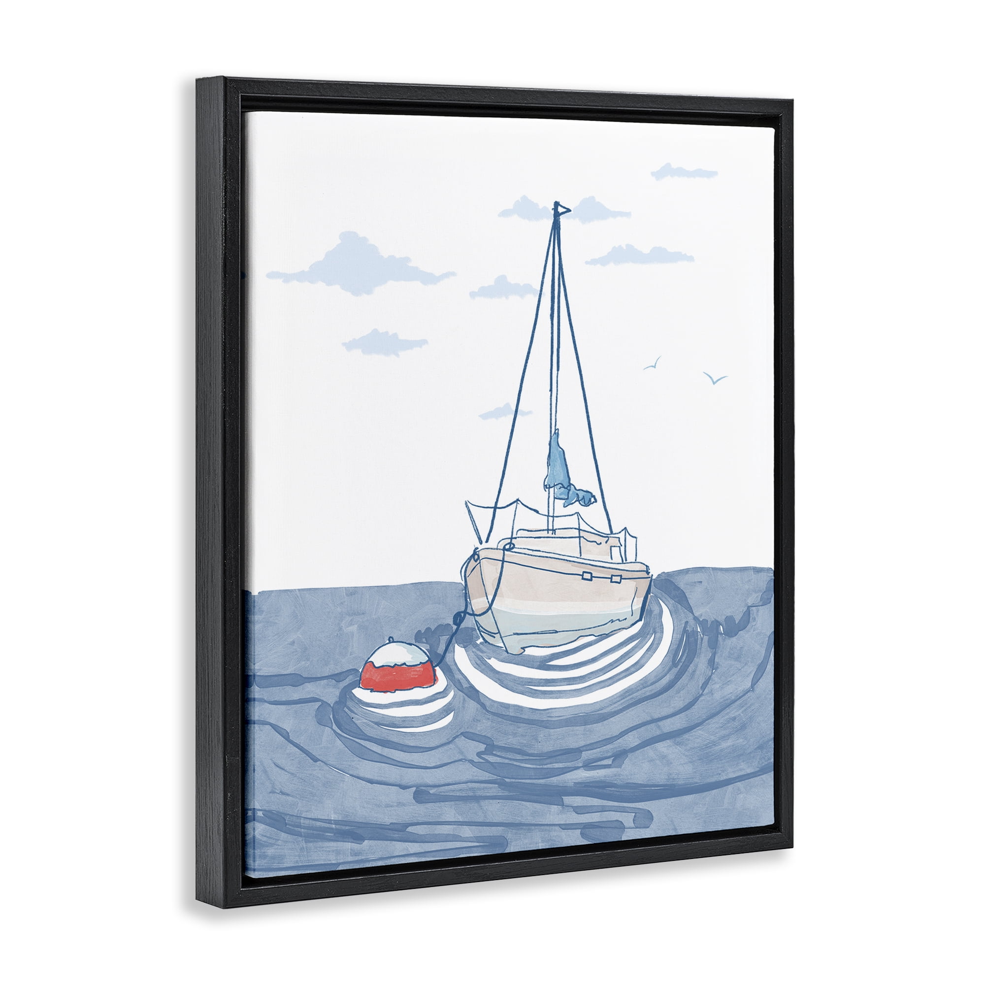 Stupell Industries Cool Tone Sailboat Floating Black Framed Floater Canvas Wall Art, design by Melissa Tilley