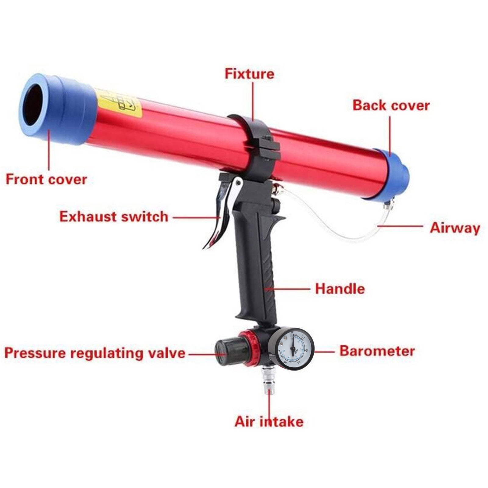 Pneumatic Glass Glue Gun Set 600ml Capacity Air Glue Gun with Pressure Gauge for Building Decoration