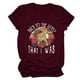 thumbnail image 4 of Camisetas de mujer de manga corta con cuello redondo y estampado de letras, camisetas holgadas y transpirables de verano para mujer, color rojo vino L, 4 of 6
