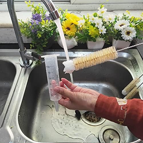 Stainless Steel Soda Bottle Cleaning Brush Set in Natural Boar Bristle Wool Tip Long Handle, Flexible Bendable Thick Wire Cleaner for Narrow Neck Water Baby Bottles Straw Pipe Tube Flask (3)