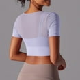 thumbnail image 4 of Oplxuo Short Sleeve Gym Workout Crop Tops for Women Sexy Sheer Mesh Cutout Fitted Yoga Running Shirts Going Out Blouse, 4 of 4