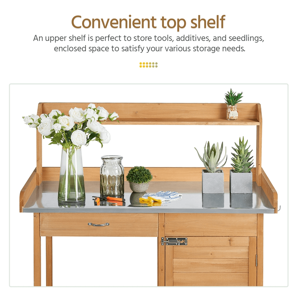 Renwick Outdoor Garden Potting Bench with Cabinet & Open Shelf, Wood