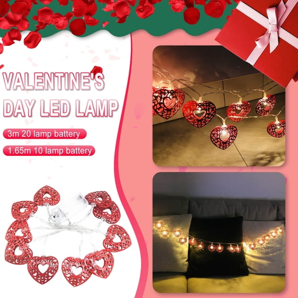 Xihbxyly Guirnalda de Luces con Forma de Corazón para San Valentín, 10/20 Led a Pilas, Diseño de Pvc Flexible, Decoración Interior/Exterior, Ideal para Dormitorio, Fiesta, Boda, 1,65 M/3 M de Largo.