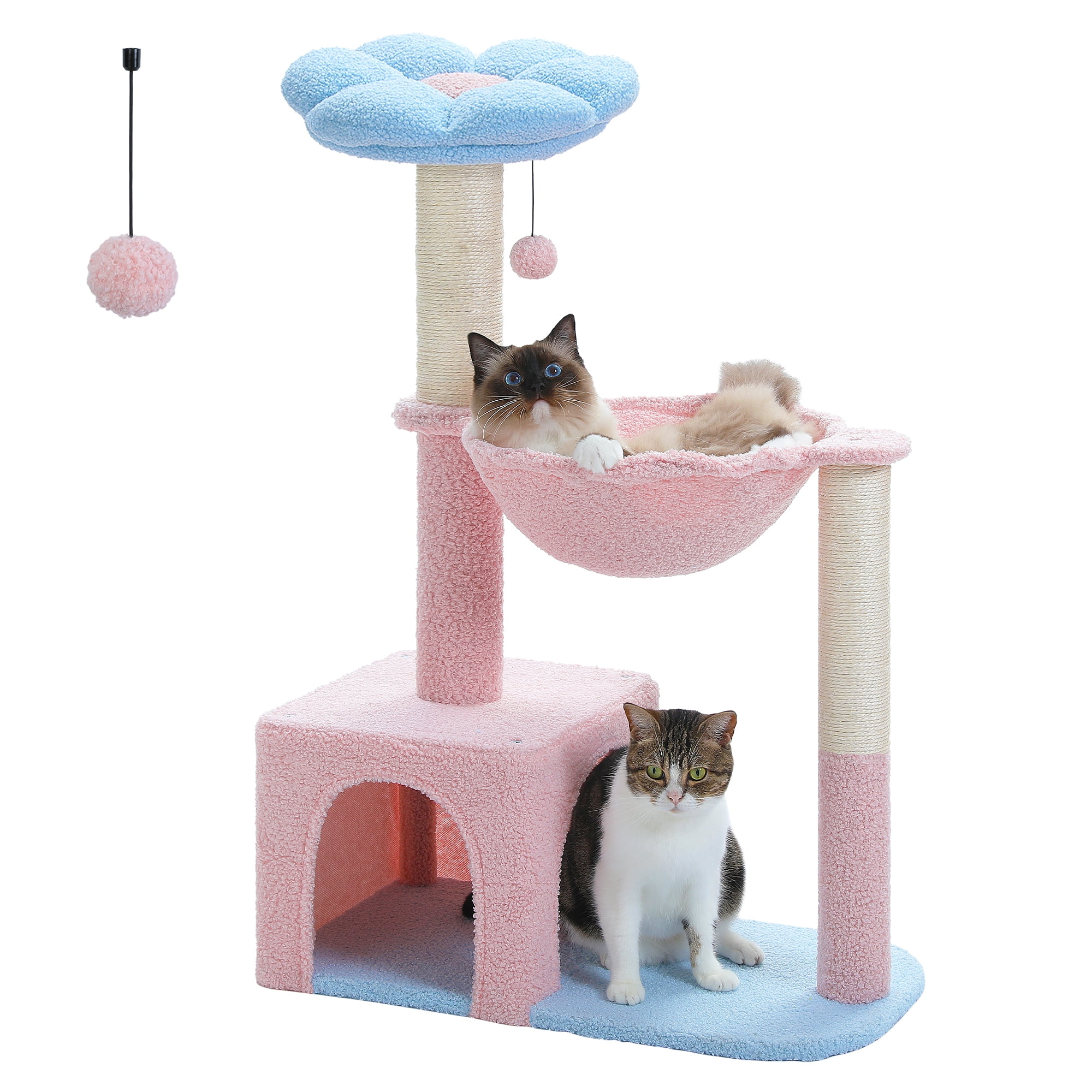 PAWZ Road 36.6" 4-in-1 Flower Cat Tree Tower with Cute Perch Scratching Posts for Indoor Cats, Blue
