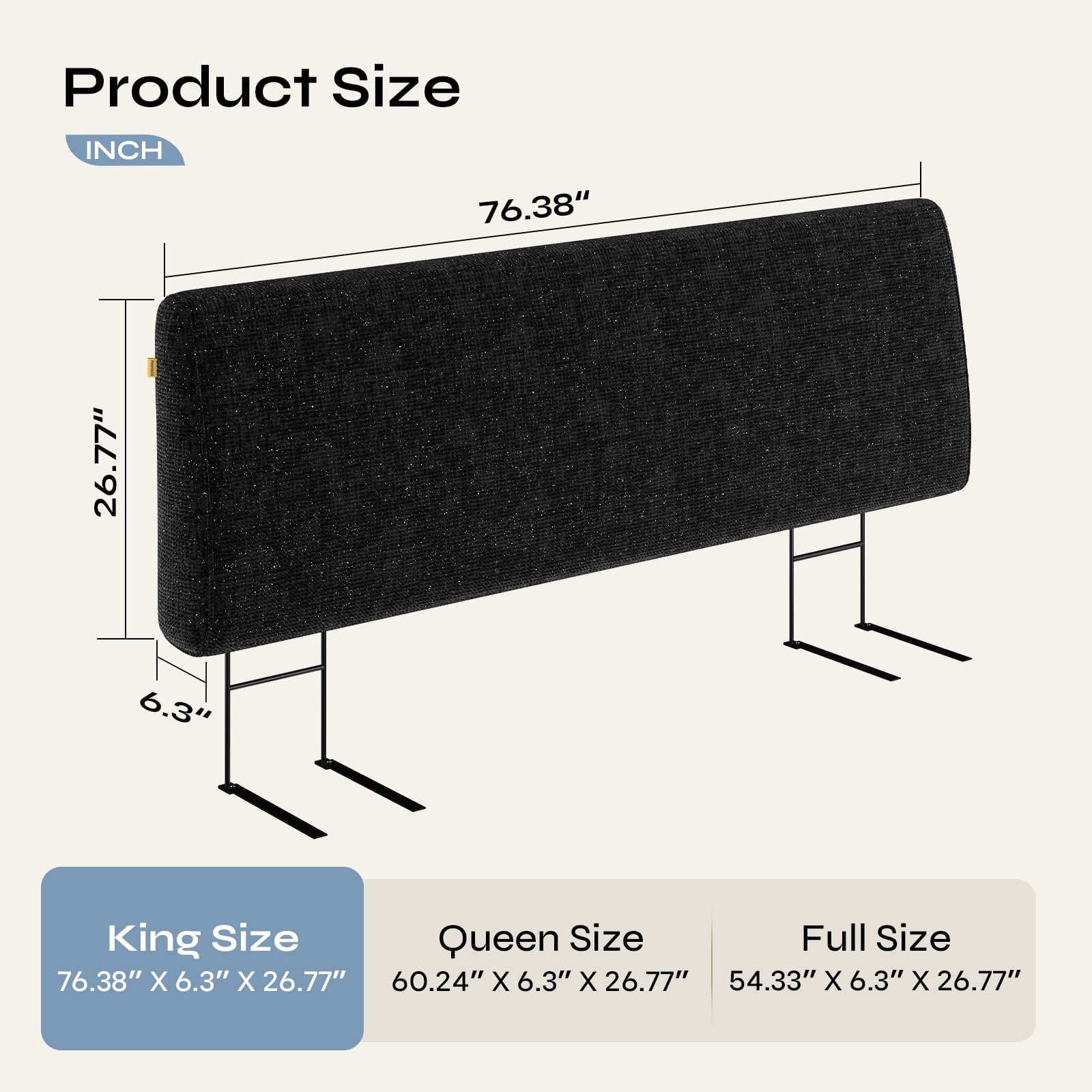 Pinmoco Upholstered Headboard King Bed, Height Adjustable and Ergonomic Foam Head Board, Chenille Starry Black