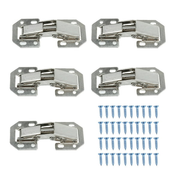 5 PCS 1.5mm Thickness Steel Face Frame Mounting Furniture Hinges Hydraulic Concealed Half Overylay Hinges with 40 Screws for Kitchen Cabinet Door Furniture