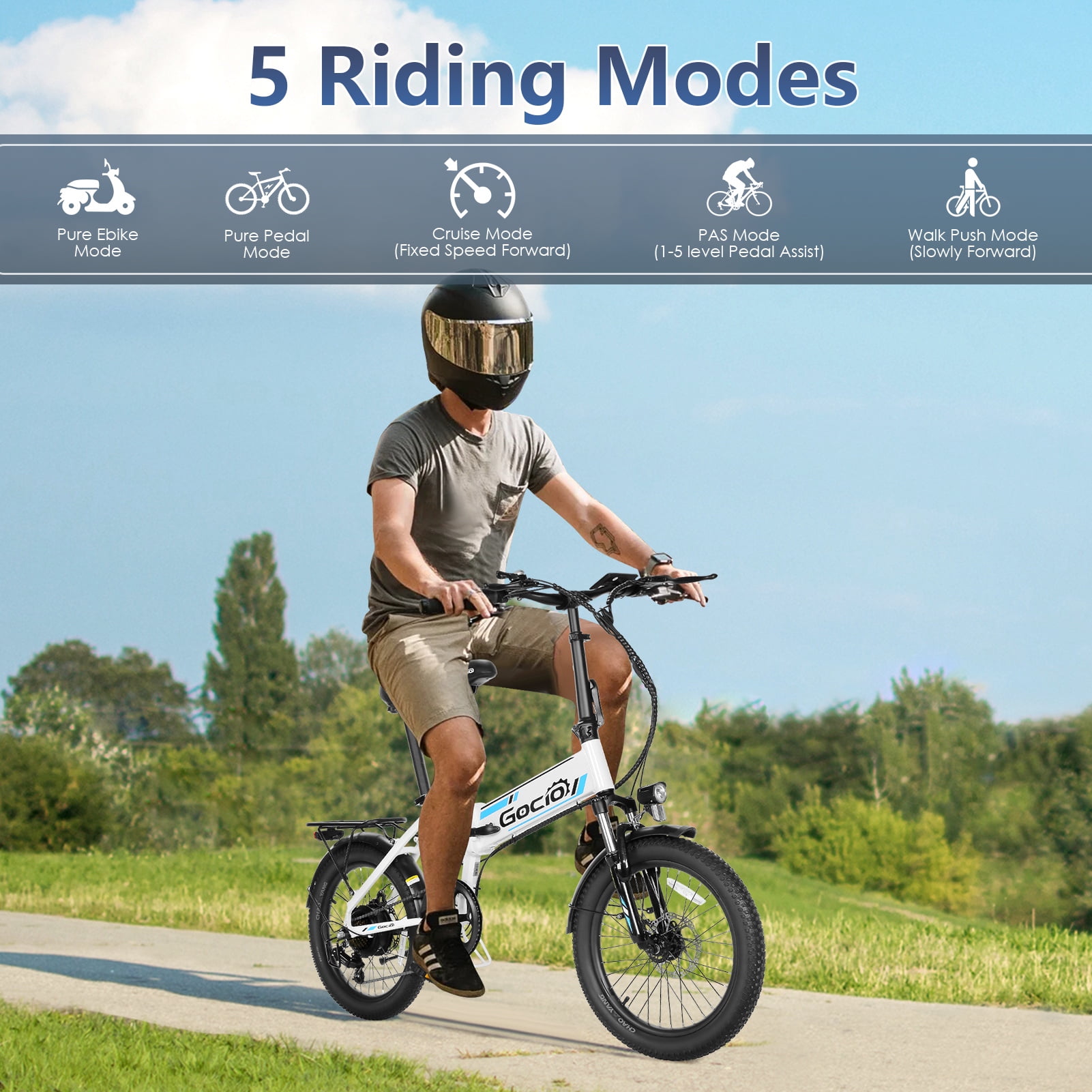 Gocio Foldable Electric Bike for Adults, Peak 750W Electric Mountain Bicycles, 20" * 2.4" Fat Tire Electric Bicycle, 375Wh 48V Removable Lithium-Ion Battery,Urban Commuter Ebike Man Woman UL2849