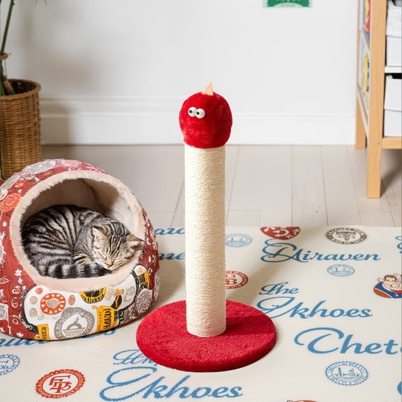 Heynemo 22-Inch Cat Scratching Post , Durable Sisal Scratch Post for Indoor Cats, Monster-Shaped Cat Scratcher for Kittens & Large Cats, Red