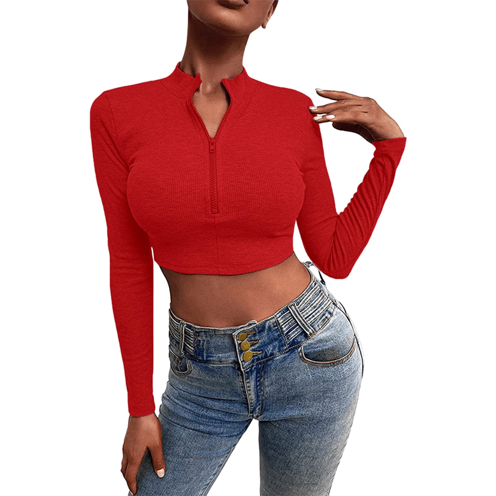 iOPQO crop tops for women Womens Knit Ribbed Crop Top Ruched Front ...