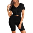 thumbnail image 1 of Ensemble Deux Pièces pour Femmes Manches Courtes Col en V Shorts de Cycliste, 1 of 6