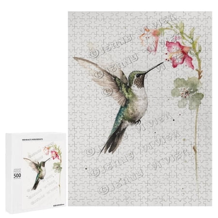 500 Piece Jigsaw Puzzles for Adults - Wood Puzzles - Watercolor Flower And Hummingbird 500 Piece Puzzle for Adults - Challenging Brain Teaser