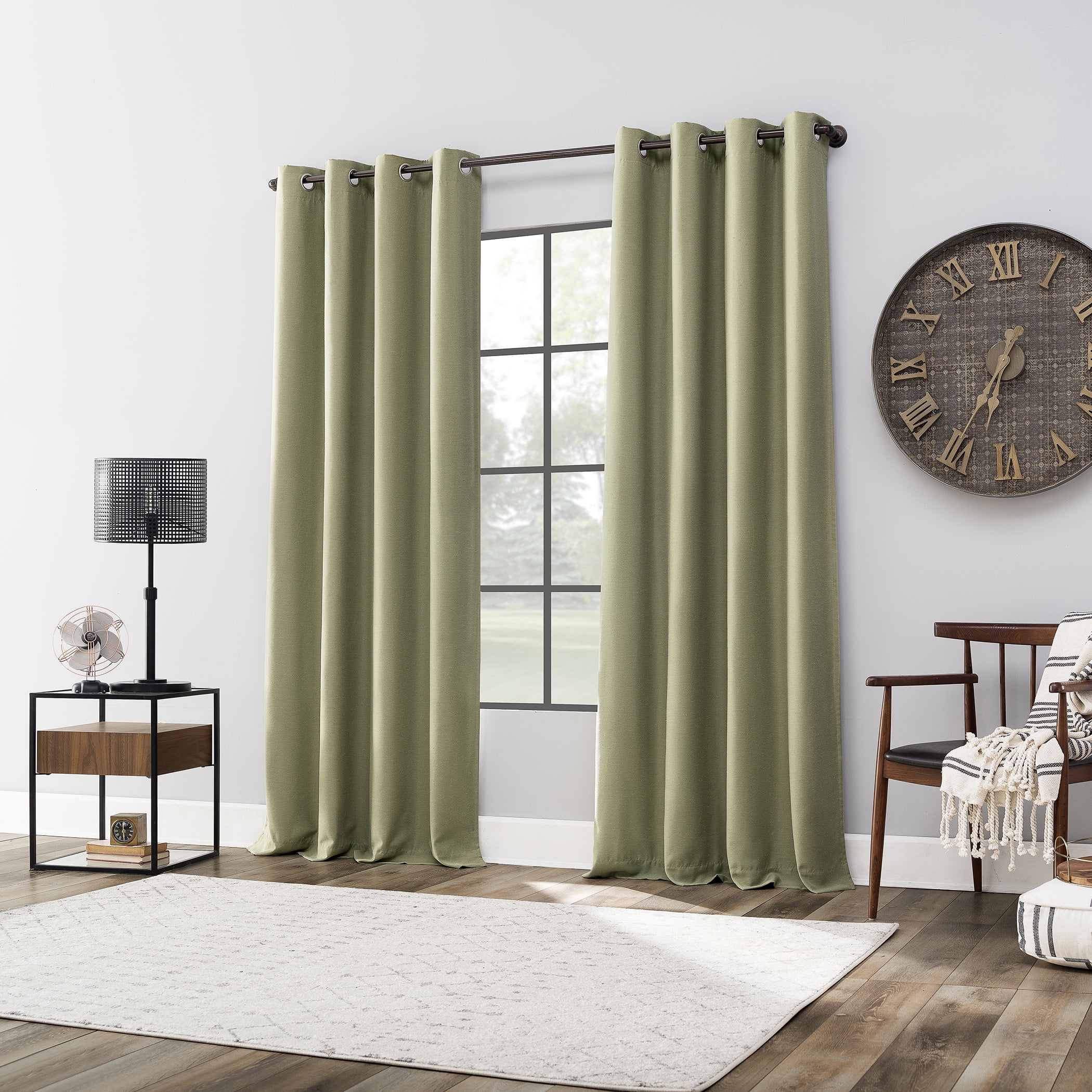 Archaeo Linen Blend Blackout Grommet Top Curtain, 52"x84", Sage Green