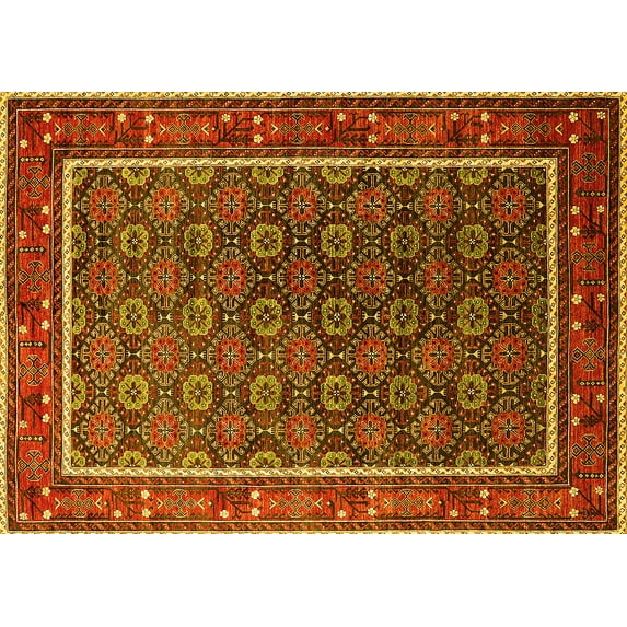 Ahgly Company Indoor Rectangle Oriental Yellow Industrial Area Rugs, 8' x 12'