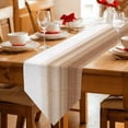 thumbnail image 2 of Brown White Ombre Table Runner Linen Burlap Table Runner 70 Inches Long Vintage Farmhouse Abstract Striped Dresser Scarves for Kitchen Island Coffee Dining Party Wedding Banquet Holiday Decor 13"x70", 2 of 8