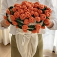 thumbnail image 2 of 80CM Round Floral Throw Blanket, Soft and Lightweight Rose Flower Bouquet Knitted Throw Blankets, Handmade Crochet Flower Bouquet Blanket for Mother's Day, Bed, Sofa or Home Decor (Orange), 2 of 10
