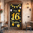 thumbnail image 4 of Black Background Happy 16 Birthday Banner with Golden Balloons Stars and Bunting Party Supplies Photo Backdrop Decoration for Birthday Parties Celebrations Photography Props, 4 of 7