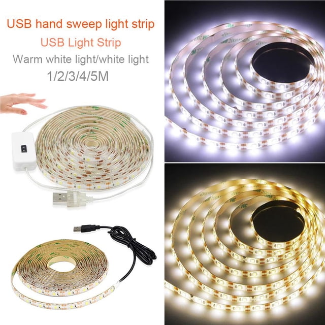 Billuyoard Tira de luces LED USB de 5V, 1M a 5M, blanco cálido/blanco frío, barrido a mano, Sensor de encendido y apagado, luces de diodo impermeables, 6 Iluminación y accesorios Billuyoard HA023898-00