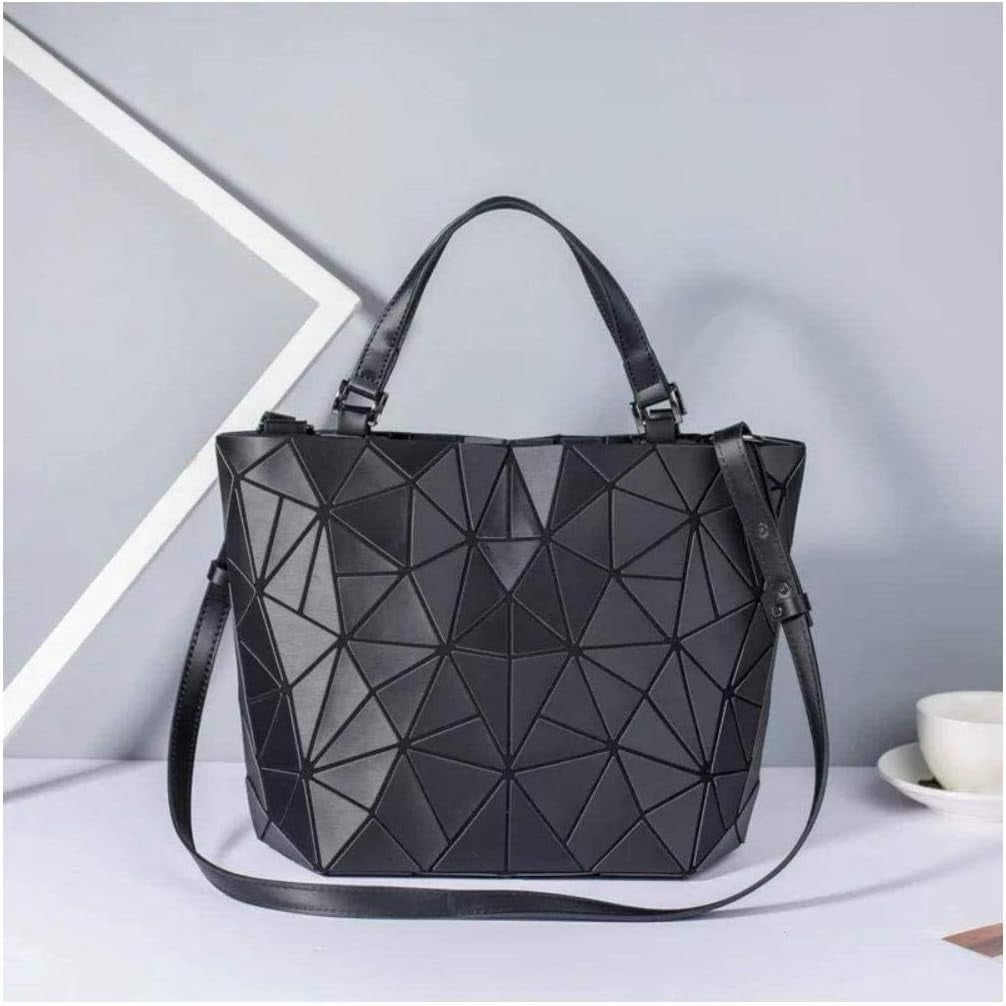 Kwuty Geometric Luminous Purses and Handbags Shard Lattice Eco-Friendly Artificial Leather Rainbow Holographic Purse (Black)