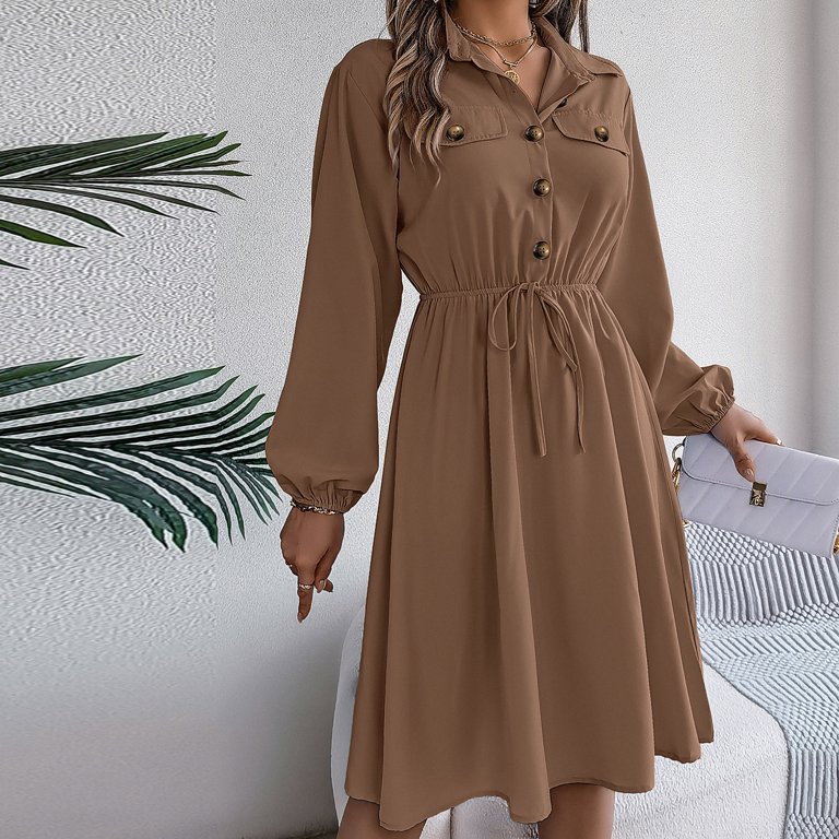 khaki shirt dress midi Aohooy Linen Midi Shirt Dress for Women Summer 3/4 Sleeve Lace Patch Baggy Lounge Dresses Empire Waist Beach Vacation Sundress Khaki,XXXL, Women's,