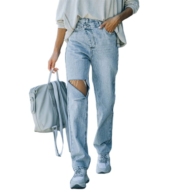 Minnieouse Mujer Jeans Loose-Fit Vintage Estética Agujero rasgado