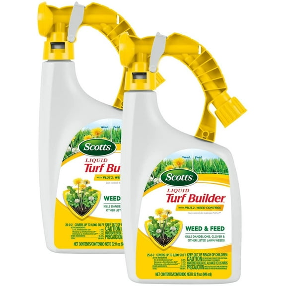 Scotts Liquid Turf Builder with Plus 2 Weed Control - Liquid Weed Killer and Fertilizer, 32 fl. oz. 2-Pack
