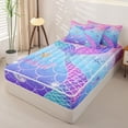 thumbnail image 2 of Castle Fairy Glitter Mermaid Tail Tile Zipper Full Size Comforter Sets with Fitted Sheet and 2 Pillowcases,Starfish Shell Pastel Scale Seamless Print Zipper Bedding Set,Reversible,4pcs, 2 of 6