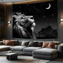 Cool Lion Tapestry, Space Stars Moon Tapestry For Men, Aesthetic Black Tapestry Wall Hanging for Bedroom Living Room Collage Dorm Room Decor, 60X40IN