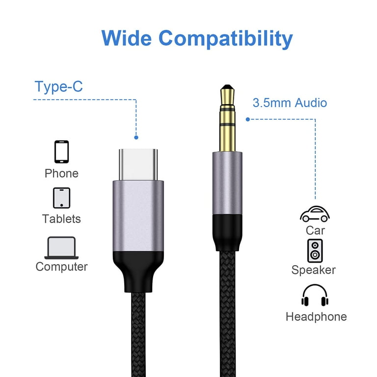 USB C Aux Cable (2 Pack),Type C Male to 3.5mm Male Jack Adapter,Extension  Audio Cord for Car Stereo,Speaker,Headphone Samsung Galaxy S20 Ultra S20+