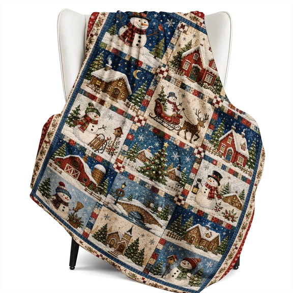 SPXUBZ Winter Snow Village Gingerbread Houses Grid Flannel Throw Blanket Soft Warm Cozy Fleece Blanket Holiday Decor Bed Couch