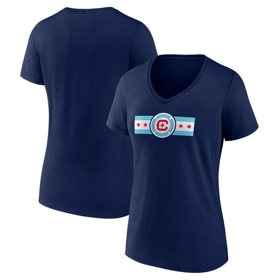 Women's Navy Chicago Fire Hometown Collection Logo V-Neck T-Shirt