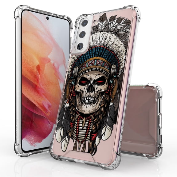 ANJ Hybrid Slim Hard Back Cover Case Flexible Bumper for Samsung Galaxy S21 Plus - Skull Chief
