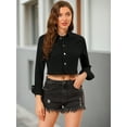 thumbnail image 3 of INSPIRE CHIC Veste en Denim Courte Délavée pour Femmes à Ourlet Effiloché, Boutonnée, Manches Longues, 3 of 6