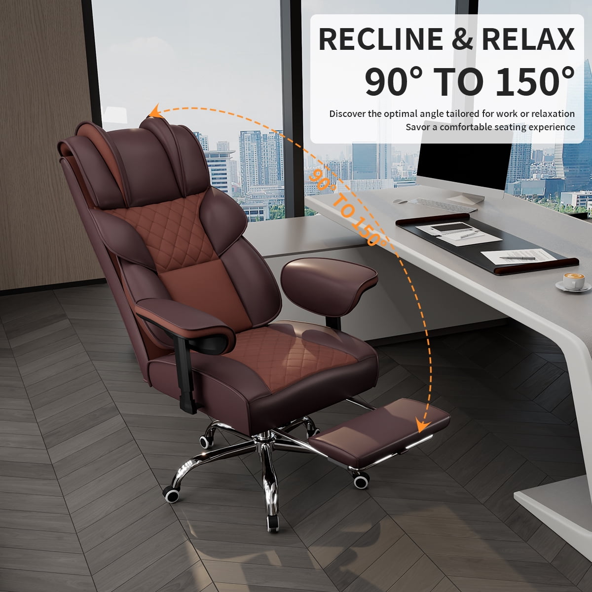 KOCEN Big and Tall Office Chair, Desk Chair with Soft Adjustable Armrests, Ergonomic High Back Gaming Chair with Lumbar Support, Executive Computer Chairs with Footrest(PU Leather, Brown)