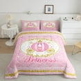 thumbnail image 2 of Castle Fairy Pink Princess Carriage Girl 3 Pieces Queen Comforter Set,Bling Gold Glitter Ultra Soft Bedding Sets,Dreamy Lace Trim Bedding Comforter Set Breathable,Lightweight Room Decor,Reversible, 2 of 8