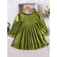 thumbnail image 2 of Baby Girl Velvet Dress Long Puff Sleeve Round Neck A-Line Dress Back Hollow Out Toddler Dress, 2 of 9