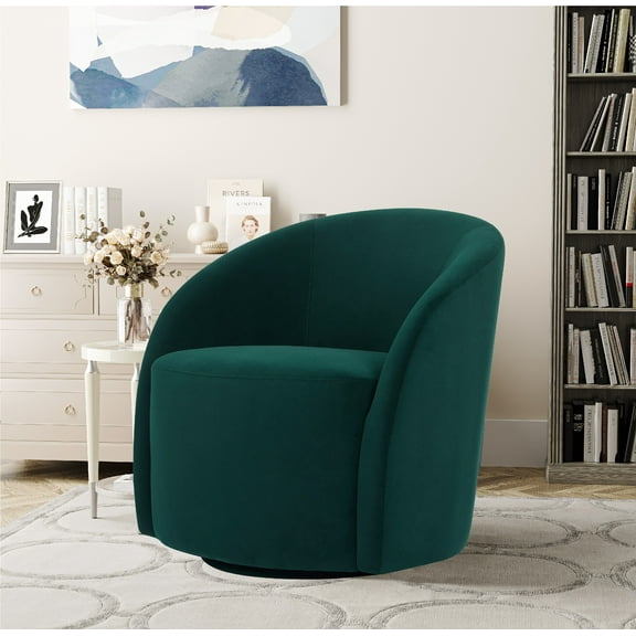 Lifestyle Solutions Briars Art Deco Style Swivel Accent Chair, Green Velvet