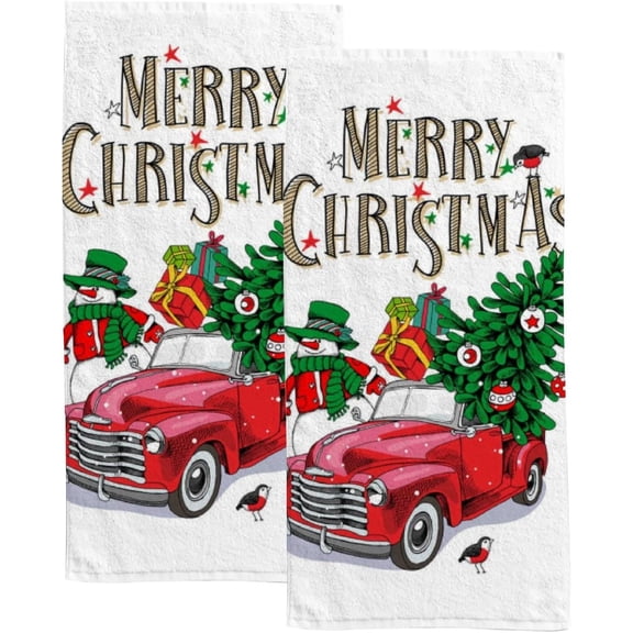 Coolnut Fingertip Hand Towels, Set of 2 Pcs Christmas Retro Truck with Gifts Absorbent Face Bath Towels for Bathroom Kitchen, 30"x15"