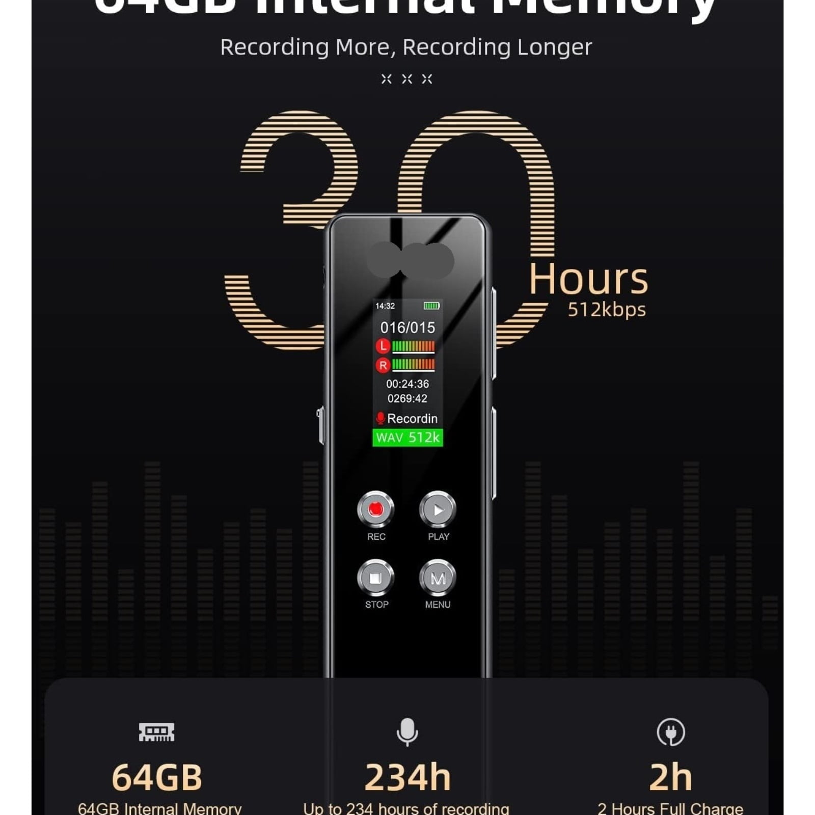 Digital Voice Recorder Activated with Playback for Lecture Meeting Recording Device Dictaphone