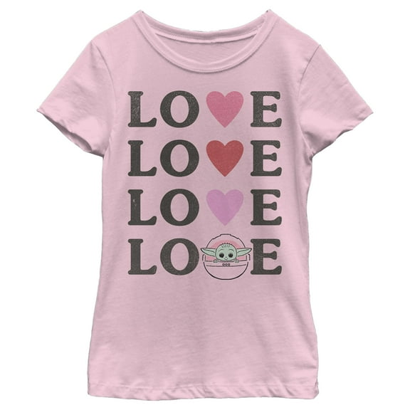 Girl's Star Wars: The Mandalorian The Child Love Hearts Graphic Tee Light Pink X Small
